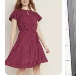 Old Navy Womens Pink & Purple Plaid Keyhole Elastic  The Waist Dress L